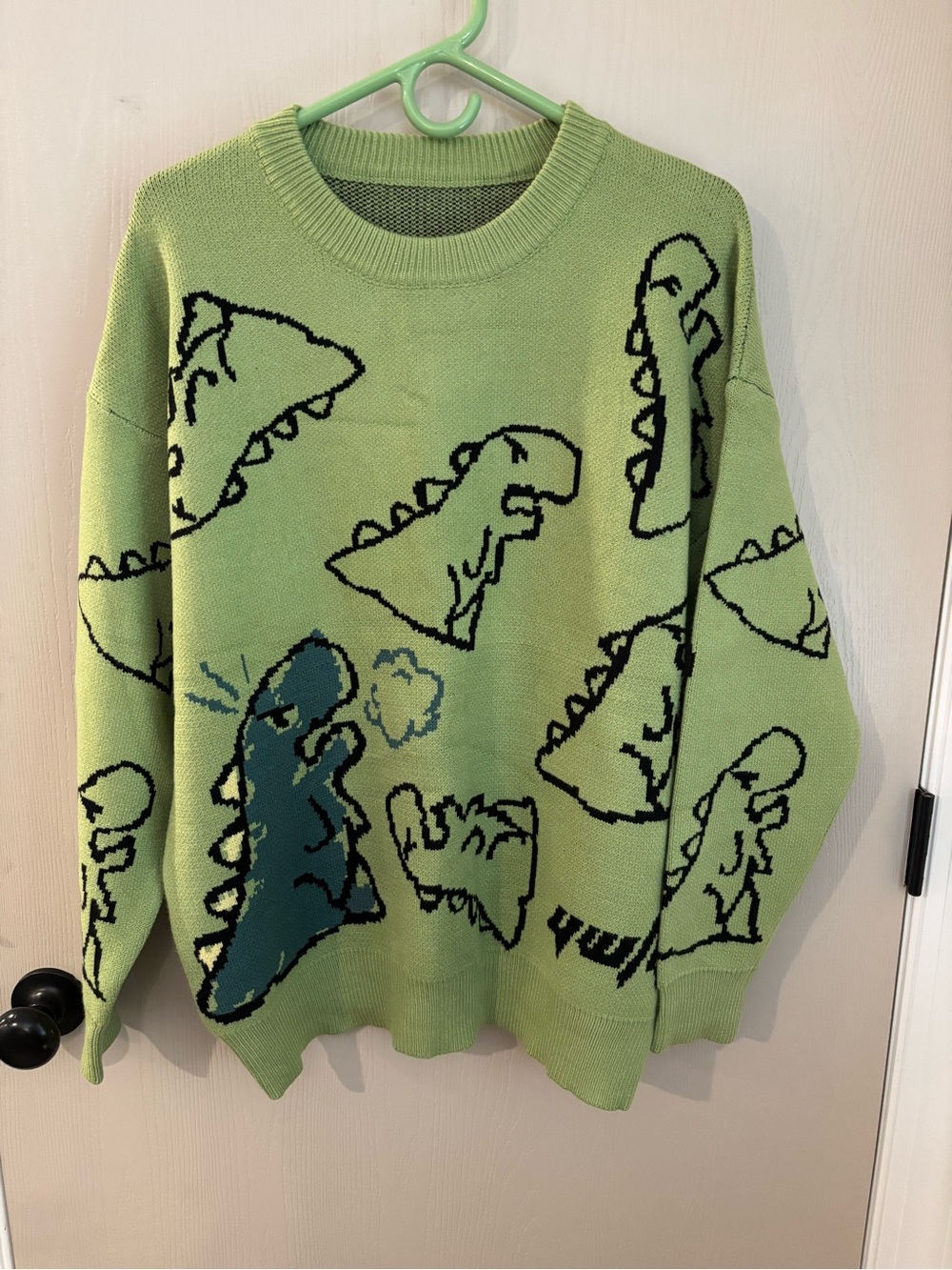 Green Dinosaur Print Crewneck Sweater XL